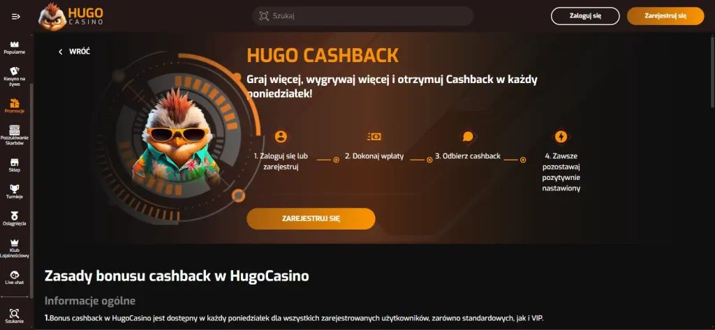 Aktualny ekran promocji Hugo Casino
