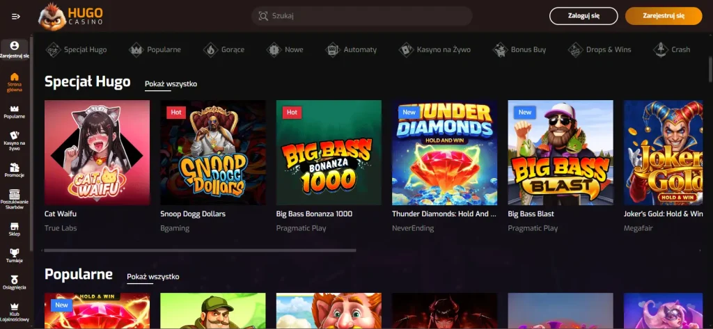 Aktualny katalog gier Hugo Casino