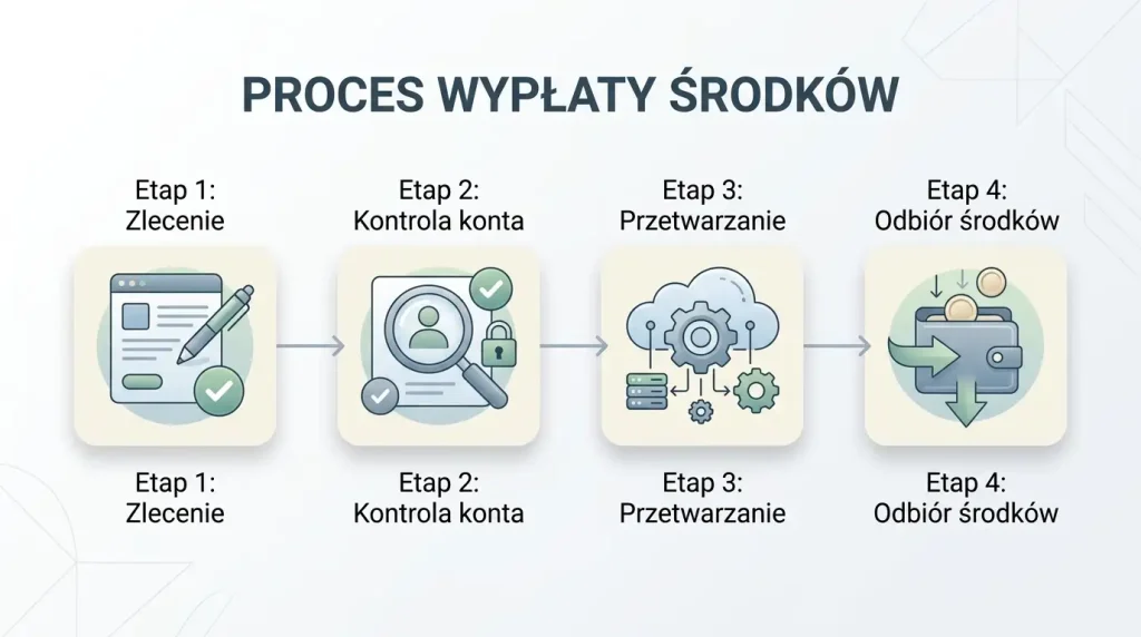Schemat etapów wypłaty z Hugo Casino